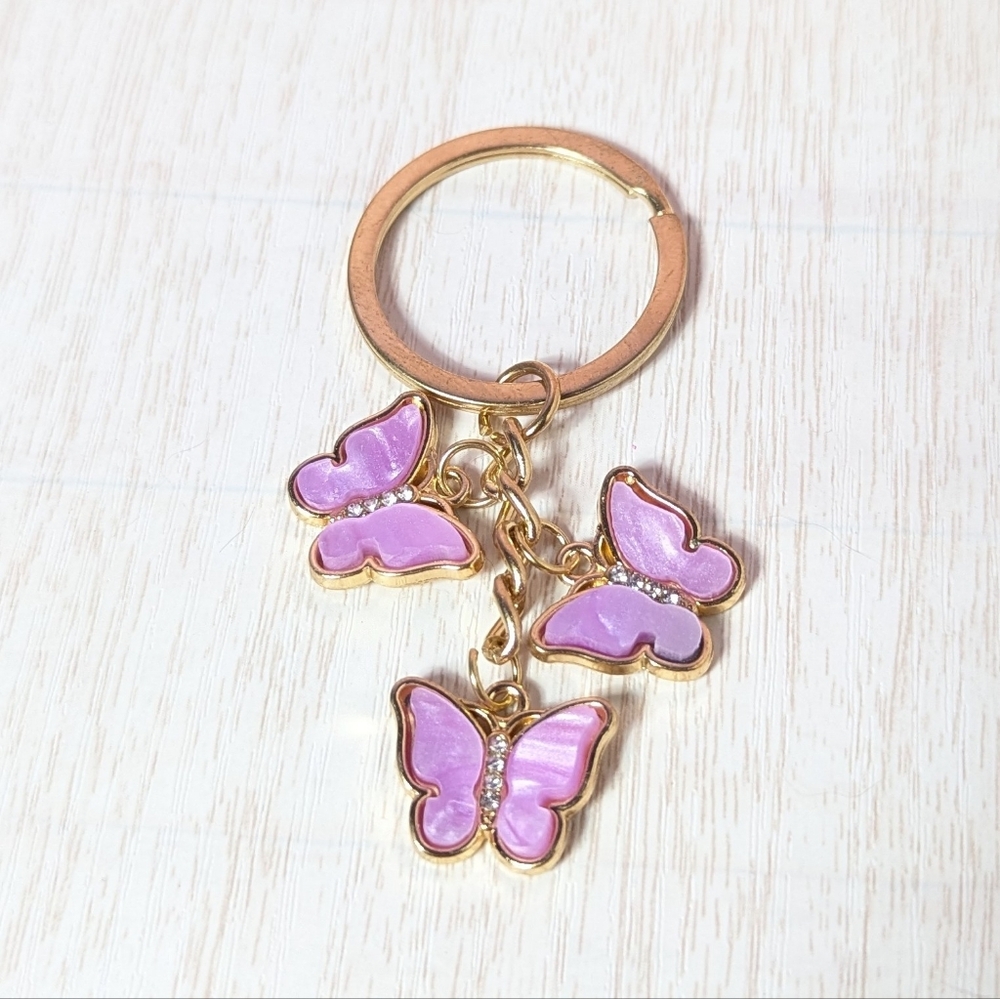 Gold and Pink Butterfly Keychain